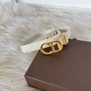 Dior White Leather Belt with Gold CD Buckle